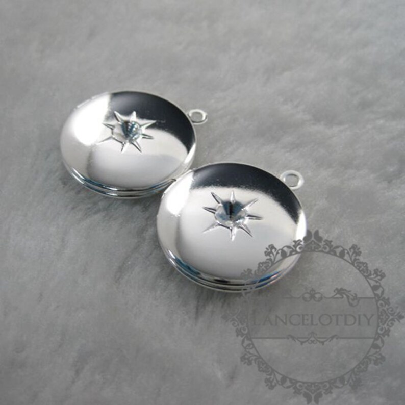 5pcs 21mm silver plated brass round photo locket with 4mm star setting size DIY pendant charm supplies 1112023