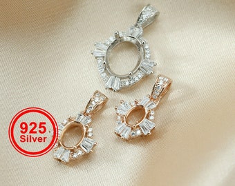 1 unidad de engaste ovalado de estilo vintage de varios tamaños para colgante de plata de ley 925 maciza con circonitas cúbicas, bandeja para colgantes DIY (1421096)