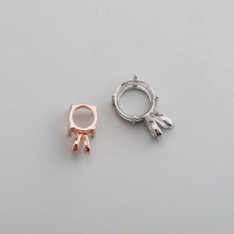 1Pcs 6-8MM Solid 925 Sterling Silver Rose Gold Simple Round 4 Prongs Gemstone Prong Bezel Settings DIY Pendant 1411240 image 3