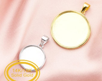 Keepsake Breast Milk Round Solid Back Pendant Bezel Settings,Solid 14K 18K Gold Charm,DIY Memory Jewelry Supplies 1411330