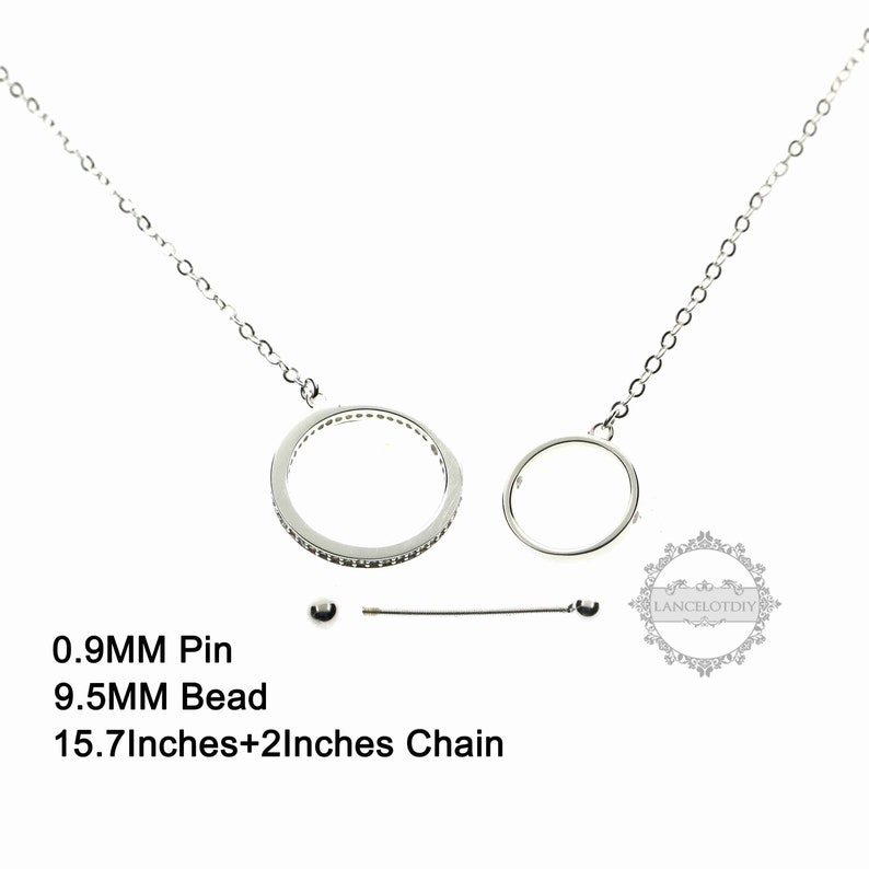 1pcs 9.5mm round bead setting planetary double circles screwed pin solid 925 sterling silver DIY pendant charm necklace 6360507