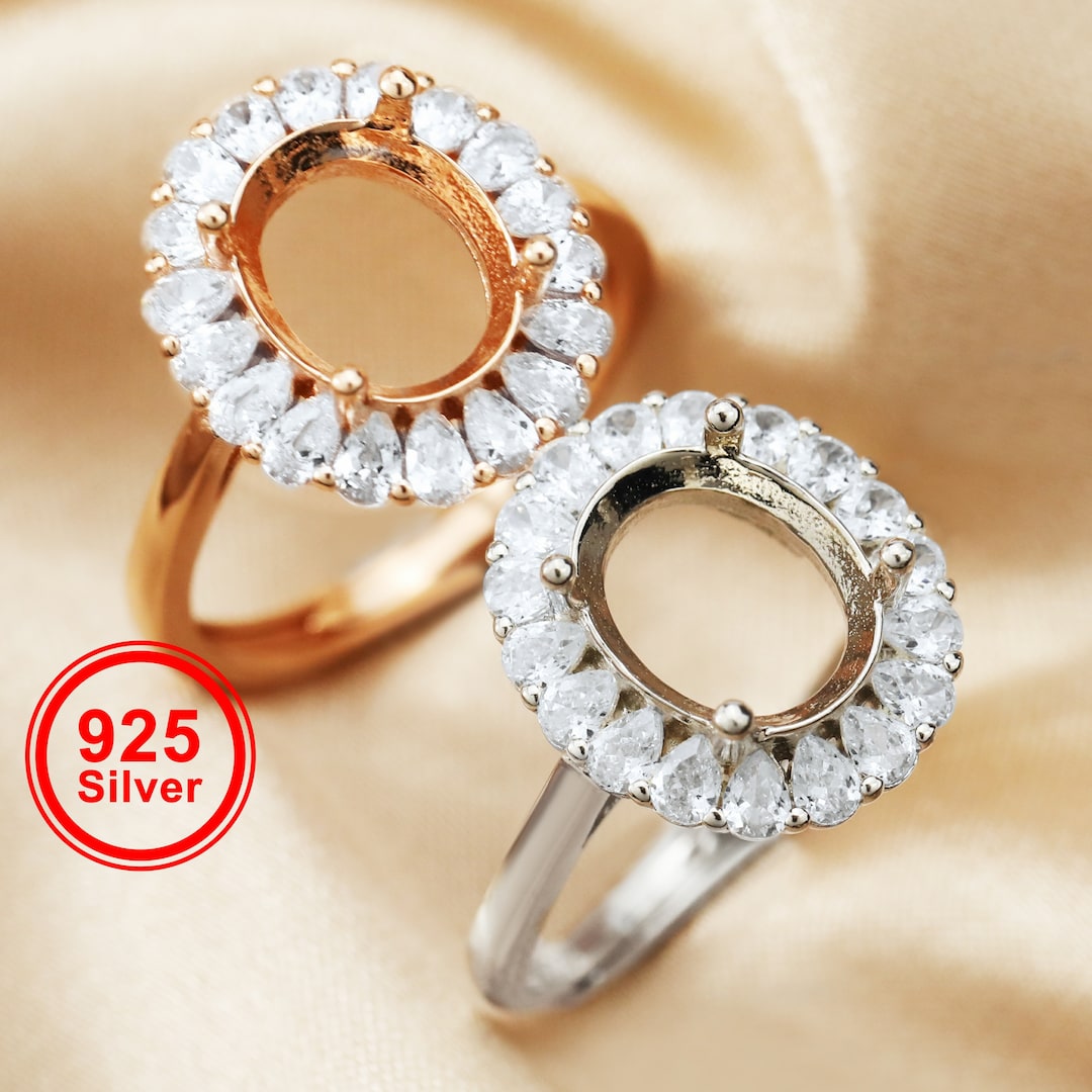 1pcs 8x10mm Oval Bezel Pear Accents Halo Rose Gold Plated Solid