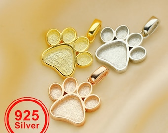13MM Keepsake Breast Milk Resin Dog Paw Pendant Bezel Settings,Solid 925 Sterling Silver Rose Gold Plated Charm,DIY Pendant Bezel 1431165