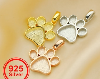 13MM Keepsake Mother Milk Resin Dog Paw Pendant Bezel Settings,Solid 925 Sterling Silver Rose Gold Plated Charm,DIY Pendant Bezel 1431165