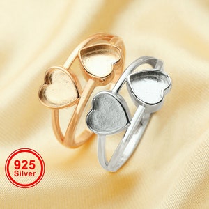 6MM Keepsake Mother Milk Resin Heart Bezel Ring Settings,Split Shank Double Heart Solid 925 Sterling Silver Rose Gold Plated Ring 1294686