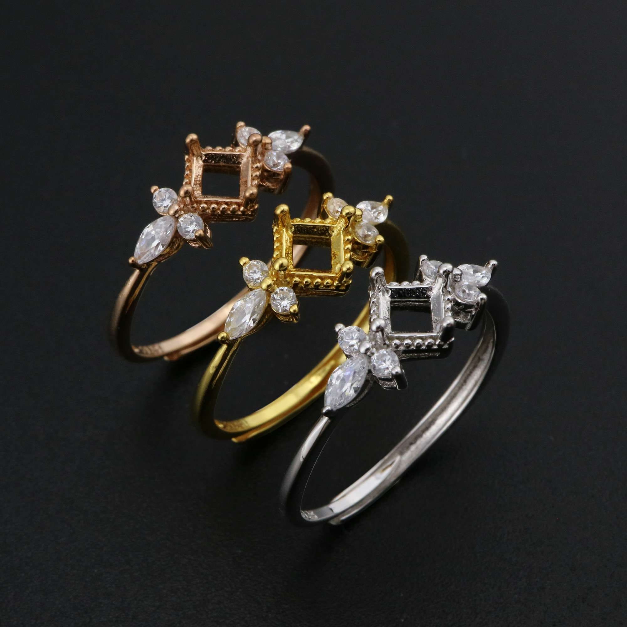 4MM Square Ring Settings Vintage Style Solid 925 Sterling Etsy UK