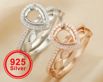 6 x 8 MM Halo-päronringinfattningar, stapelbara ringar i massivt 925 sterlingsilver, modersmjölksharts 2 x 4 MM Marquise-bezel-stapelringset 1294428