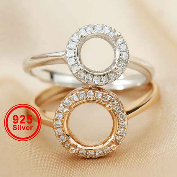 1Pcs 6.5-9MM Halo Round Prong Bezel Rose Gold Plated Solid 925 Sterling Silver Adjustable Ring Settings for Moissanite Gemstone DIY 1210054