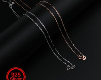 1Pcs 1MM Rose Gold Plated Solid 925 Sterling Silver Cable Chain Necklace for DIY Jewelry 16-18Inches 1320005