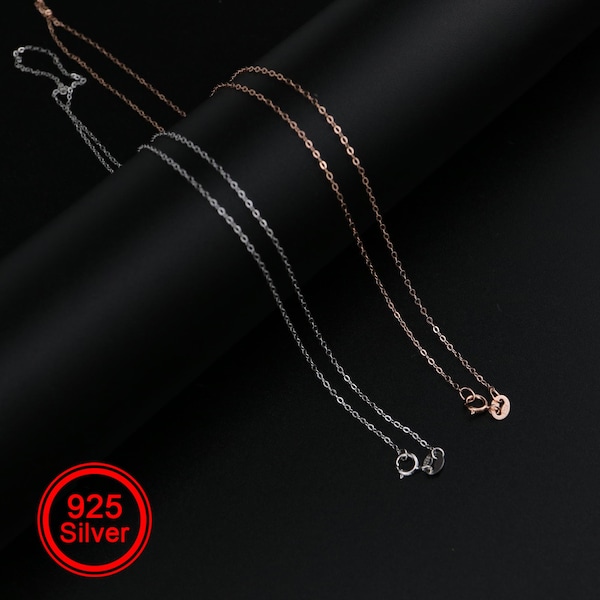 1Pcs 1MM Rose Gold Plated Solid 925 Sterling Silver Cable Chain Necklace for DIY Jewelry 16-18Inches 1320005