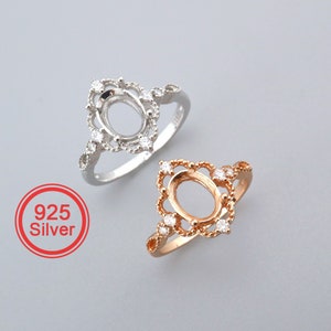 6x8MM Oval Prong Ring Settings Solid 925 Sterling Silver Rose Gold Plated Vintage Style Lace Set Size DIY Ring Bezel for Gemstone 1224084