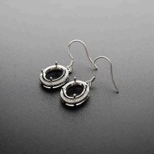 1Pair Multiple Size Oval Bezel Solid 925 Sterling Silver DIY Prong Hook Earrings Settings Bezel 1702197 image 3