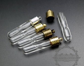 5pcs 6x28mm sandglass bottle 3mm mouth gold,silver,bronze,raw brass bail hourglass timer perfume vial pendant wish charm DIY  1800267