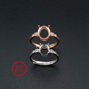 1 st ovala stiftringinfattningar tomma justerbara enkla roséguldpläterade massiva 925 sterlingsilver gör-det-själv-bezel för ädelsten 1224044
