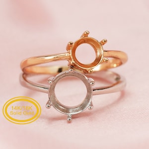 1Pcs 4-15MM Round Solid 14K 18K Rose Gold 6 Prong Bezel Tray Adjustable Ring Settings for Gemstone Moissanite Diamond DIY Jewelry 1212035-1