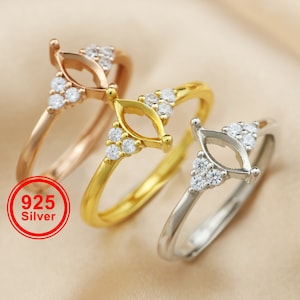 Configuración de anillo con garras de marquesa de 4 x 8 mm, plata esterlina maciza 925, chapado en oro rosa, bisel de anillo DIY para suministros de piedras preciosas 1294356