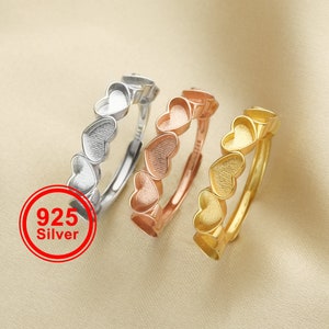 6mm lembrança leite materno resina coração anel configurações empilháveis 6 pedras sólida 925 prata esterlina rosa banhado a ouro diy moldura do anel 1294391