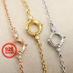 Round Prong Bezel Bracelet Settings Three Stone Solid 925 Sterling Silver DIY Bracelet Supplies for Gemstone 6&#39;&#39;+1&#39;&#39; Long 1900260