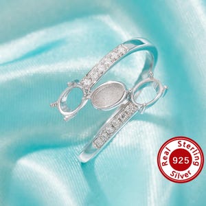 4x6MM Keepsake Breast Milk Resin Oval Bezel Ring Settings With 2 Stones Oval Prong Settings,Solid 925 Sterling Silver Family Ring 1222131-1
