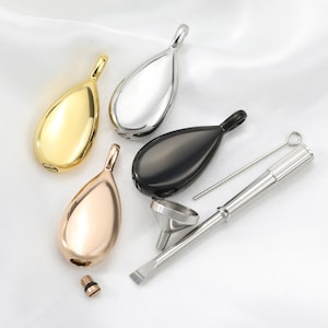 1Pcs Keepsake Ash Canister Cremation Urn Set Tear Drop Stainless Steel Wish Vial Pendant Prayer Box Silver Rose Gold Plated 13x28MM 1122017