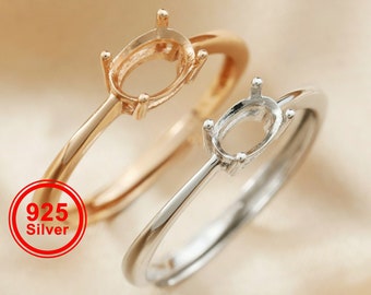 Simple Oval Prong Ring Settings Keepsake Resin Rose Gold Plated Solid 925 Sterling Silver DIY Ring Bezel for Gemstone Supplies 1224125