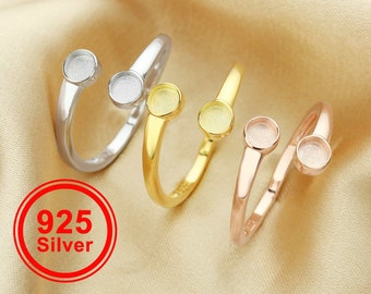 4MM Keepsake Breast Milk Resin Round Bezel Ring Settings,Bypass Solid 925 Sterling Silver Rose Gold Plated Ring,Adjustable Ring 1215048