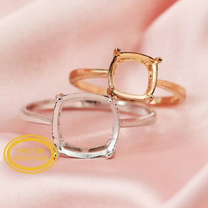 1 pieza de cojín cuadrado de 5-15 mm, oro rosa sólido de 14 quilates y 18 quilates, bisel de 4 puntas, configuración de anillo ajustable para piedras preciosas DIY, diamante moissanita 1294106-1