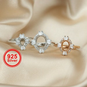 1pcs Multiple Size Solid 925 Sterling Silver Rose Gold Tone Oval Prong Bezel Adjustable Ring Settings DIY Supplies 1224008