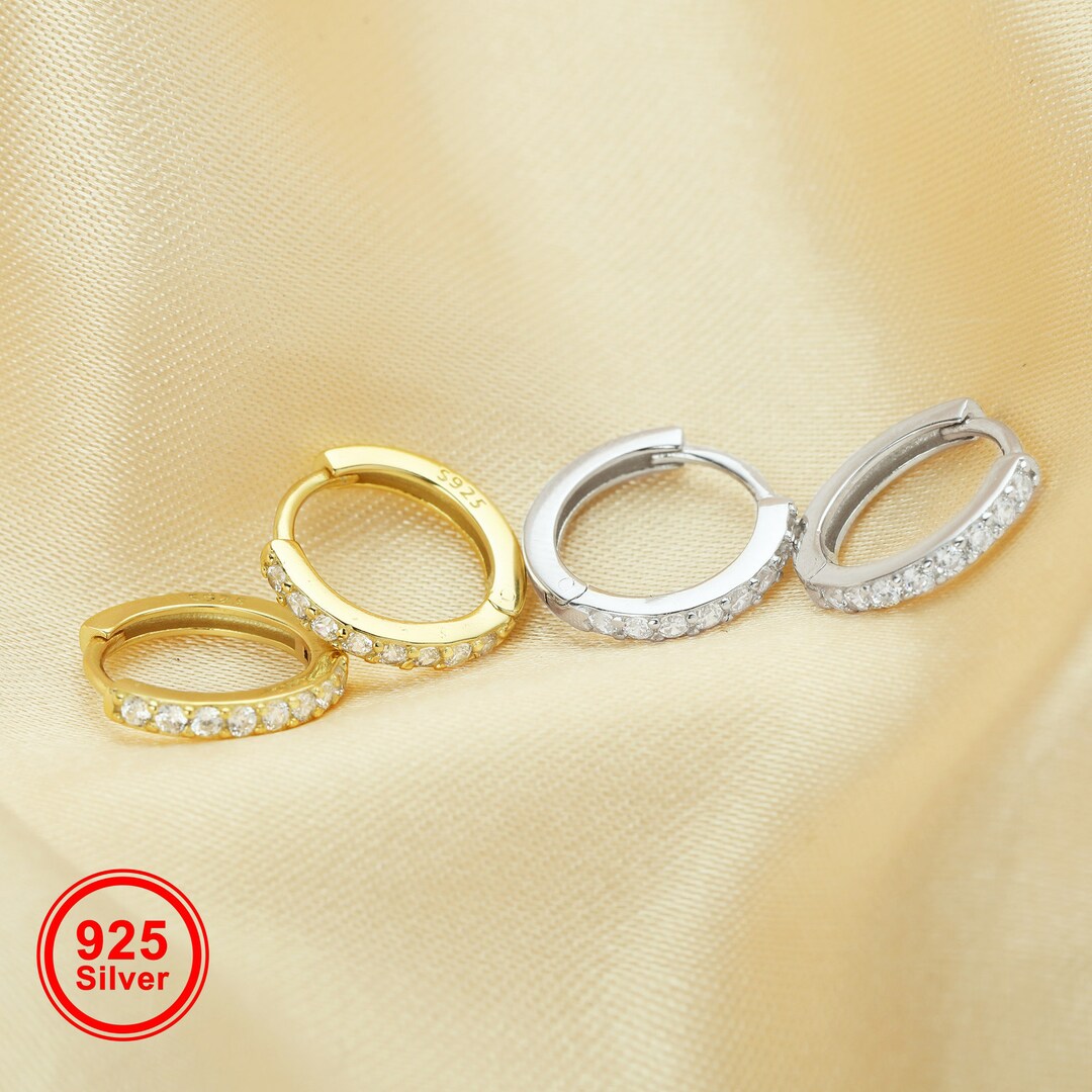Minimalist Round Circle Hoop Earrings With CZ Stones,solid