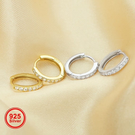 Pair Of 925 Sterling Silver Simple White Circle CZ Bezel Gem Minimal Hoop Earrings Pair Of 925 Sterling Silver Simple White Circle CZ Bezel Gem Minimal Hoop Earrings