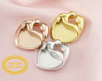 9MM Heart Bezel Settings Mother Baby Love for Breast Milk Resin Solid Back 14K Gold DIY Pendant Bezel Supplies 1431096-1