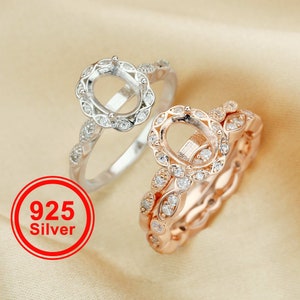 6x8MM Oval Prong Ring Settings,Flower Stackable Solid 925 Sterling Silver Rose Gold Plated Ring,Art Deco Marquise Stacker Ring Band 1294554