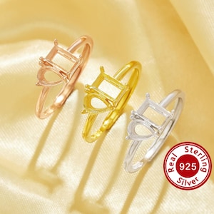 Both 4x6MM Prong Settings,Rectangle Pear Prong Settings,Solid 925 Sterling Silver Rose Gold Plated Ring DIY Ring Supplies 1294965