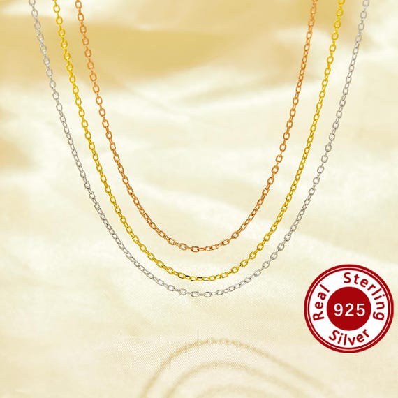 1.1MM Thick Simple Cable Oval Chain Necklace,Solid 925 Sterling Solid Silver Rose Gold Plated Necklace Chain 18Inches 6190105