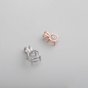 1Pcs 6-8MM Solid 925 Sterling Silver Rose Gold Simple Round 4 Prongs Gemstone Prong Bezel Settings DIY Pendant 1411240 image 6