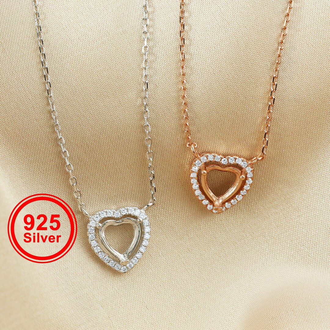7MM Heart Bezel Halo Pave Pendant Settings Solid 925 Sterling Sliver ...