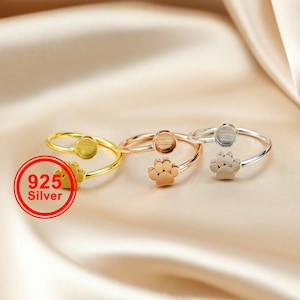 Keepsake Breast milk Resin Round Ring Bezel Settings Adjustable with Paw Solid 925 Sterling Silver Rose Gold Plated 6MM 1294260