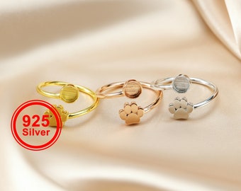 Keepsake Breast milk Resin Round Ring Bezel Settings Adjustable with Paw Solid 925 Sterling Silver Rose Gold Plated 6MM 1294260