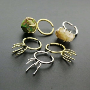 5Pcs 15MM long prong irregular stone adjutable brass ring settings DIY supplies 1294137