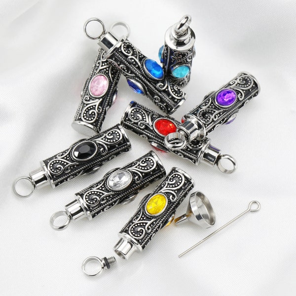 Stainless Steel Tube Keepsake Ash Canister Cremation Urn Birthstone Wish Vial Pendant Prayer Purfume Box 10x38MM Antiqued Silver 1190021