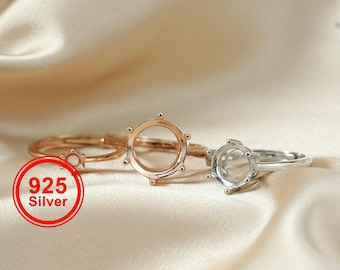 1pcs 4-12mm round CZ stone prong setting 925 sterling silver bezel tray adjustable ring settings 1212035