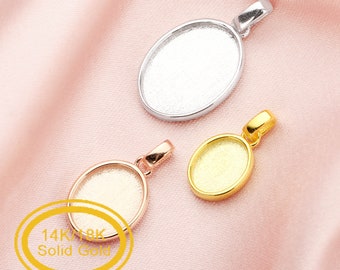 Keepsake Breast Milk Oval Solid Back Pendant Bezel Settings,Solid 14K 18K Gold Charm,DIY Memory Jewelry Supplies 1421205