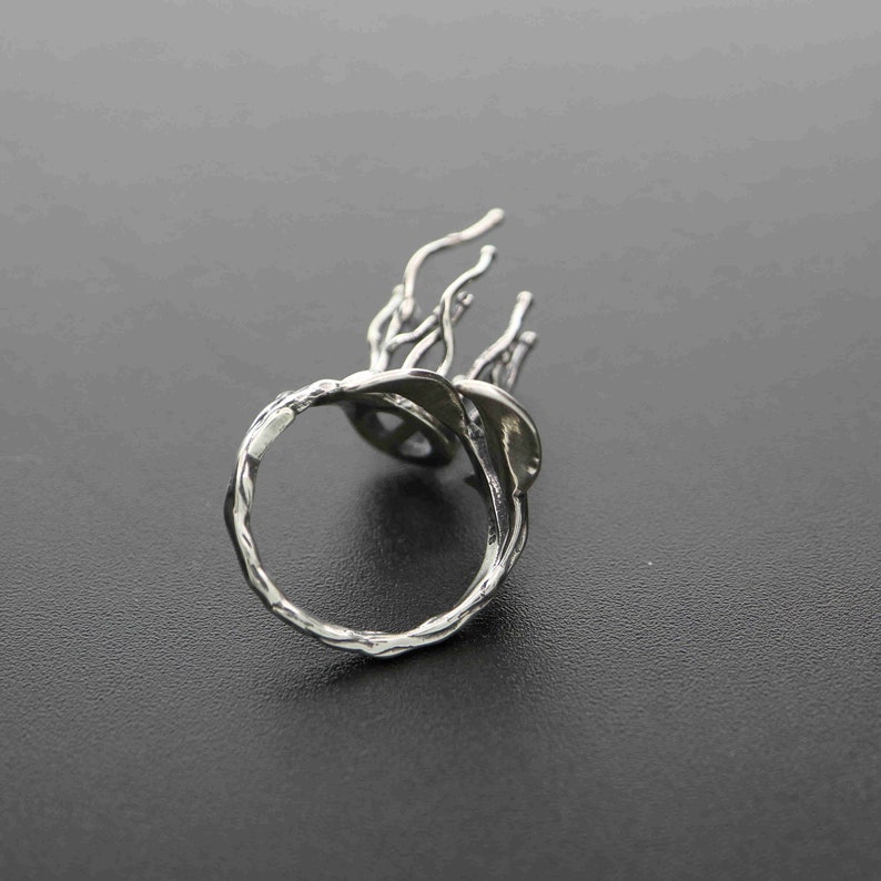 1Pcs 8.5mm bezel 20mm branch claw irregular stone vintage style solid 925 sterling silver antiqued leaf adjustable ring settings 1294128