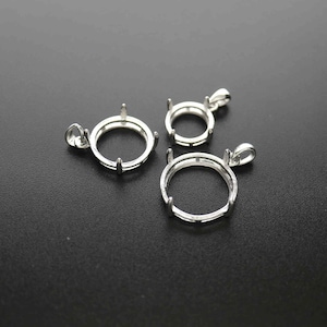 1Pcs 7-22MM Round Cabochon Bezel Solid 925 Sterling Silver DIY Prong Settings Pendant 1411233