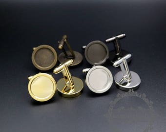 10pcs 15MM brass silver,gold,bronze,gun black round thick bezel custom French cufflinks tray wedding cuff links supplies 1500140