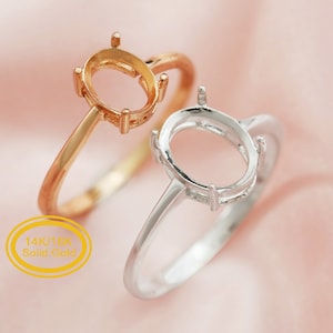 Oval Prong Ring Settings Solid 14K 18K Rose Gold Bezel for DIY Gemstone Moissanite Diamond 122013-1