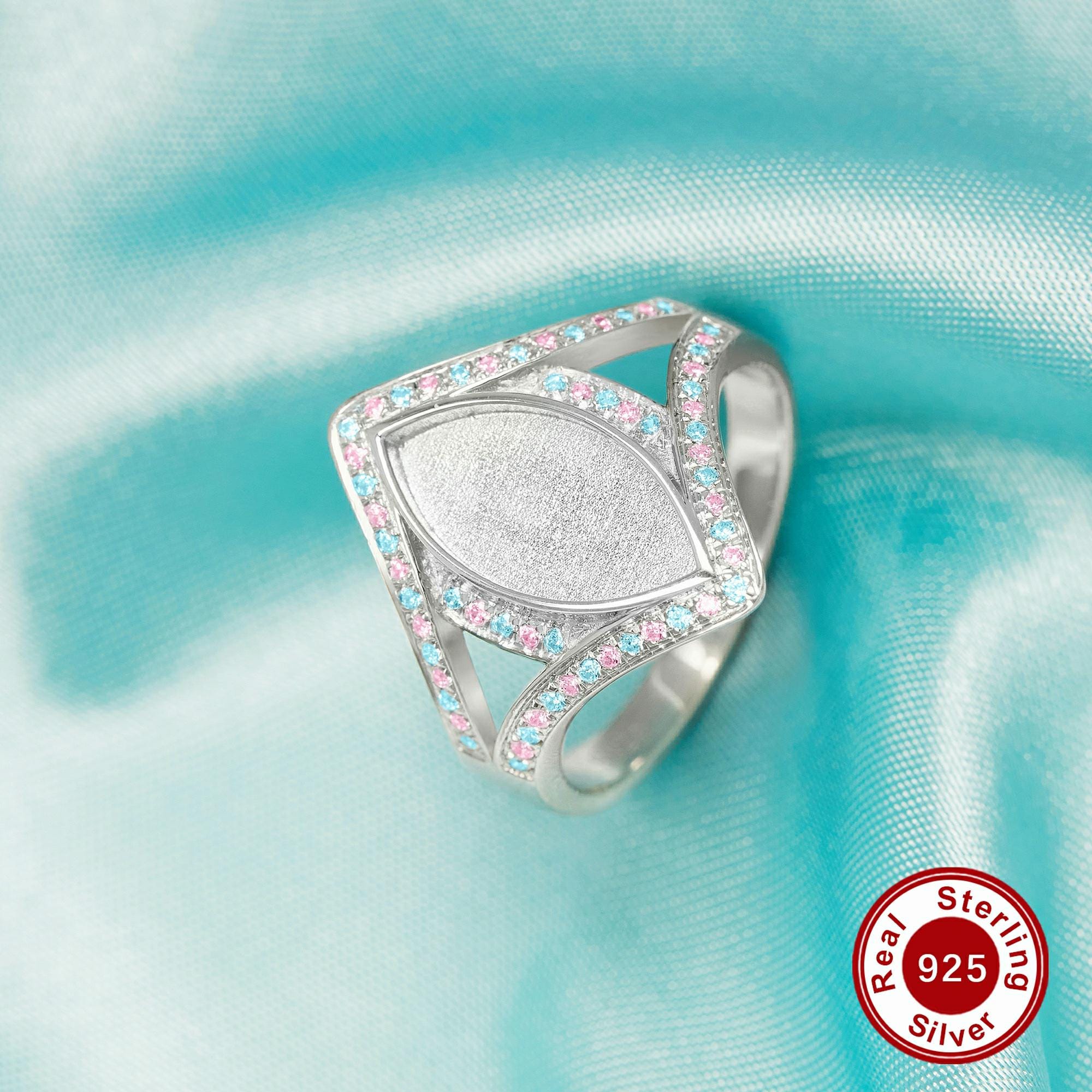 Keepsake Breast Milk Resin Marquise Bezel Ring Settings,Split Shank Solid 925 Sterling Silver Ring,CZ Birthstone Ring,DIY Ring 1294833