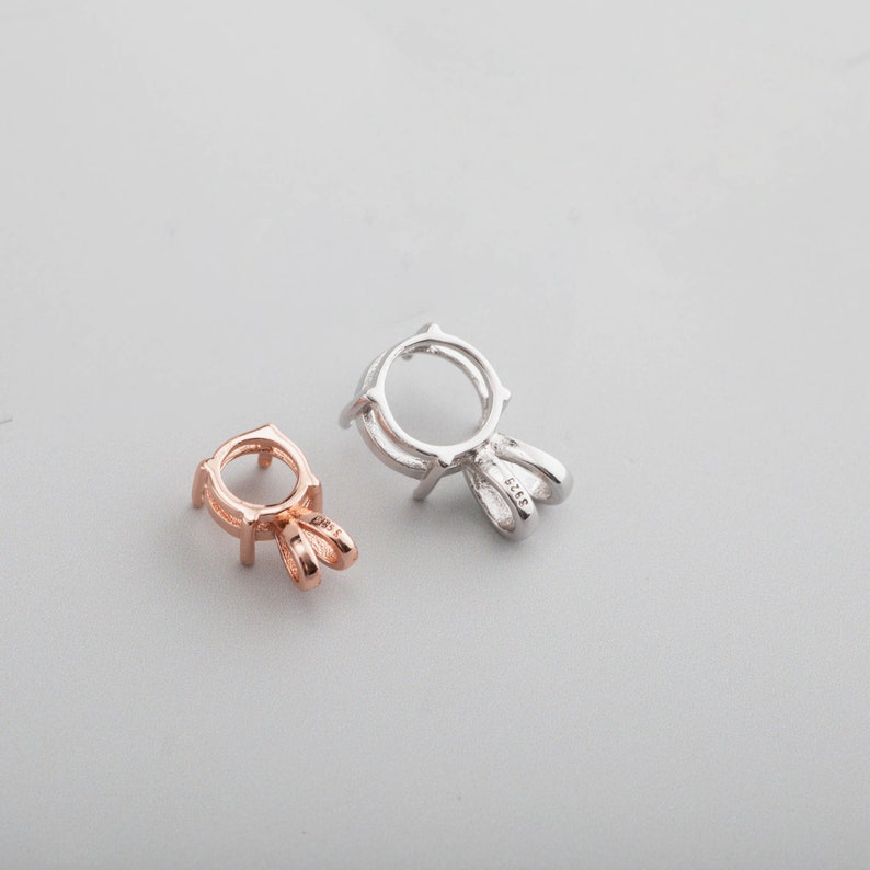 1Pcs 6-8MM Solid 925 Sterling Silver Rose Gold Simple Round 4 Prongs Gemstone Prong Bezel Settings DIY Pendant 1411240 image 4