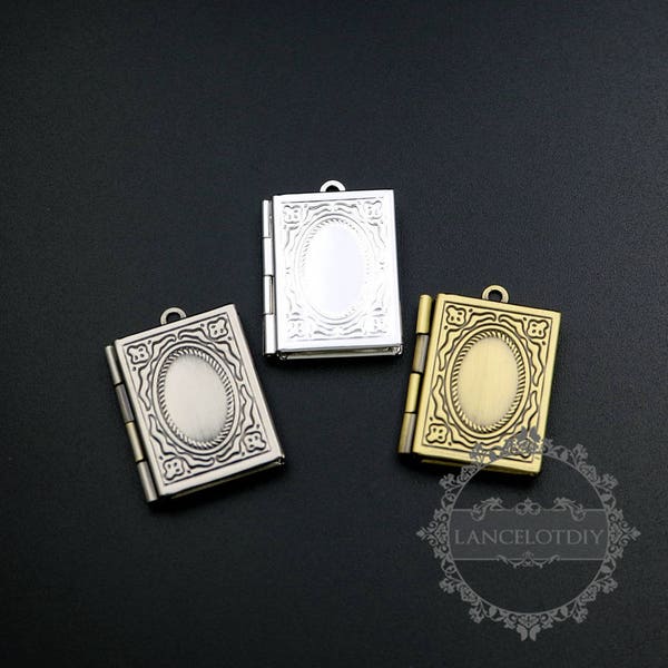 5pcs 19x26mm vintage style antiqued silver,bronze,silver brass book shape sqaure photo locket pendant charm DIY supplies 1191037