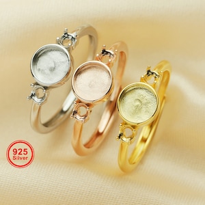 6MM Keepsake Mother Milk Resin Round Ring Settings with 3MM Side Stones,Solid Back 925 Sterling Silver Ring,3 Stone Bezel Ring 1215063